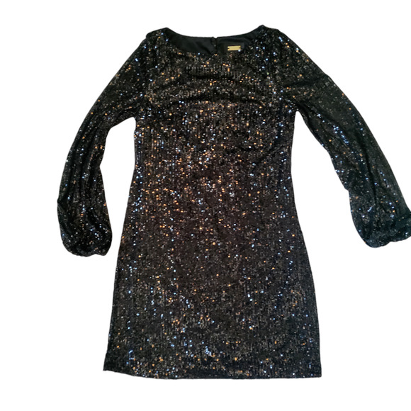 Alexia Admor Val Sequin Shift Dress Black Size Medium Long Sleeve *No Waist Tie* - Picture 1 of 11